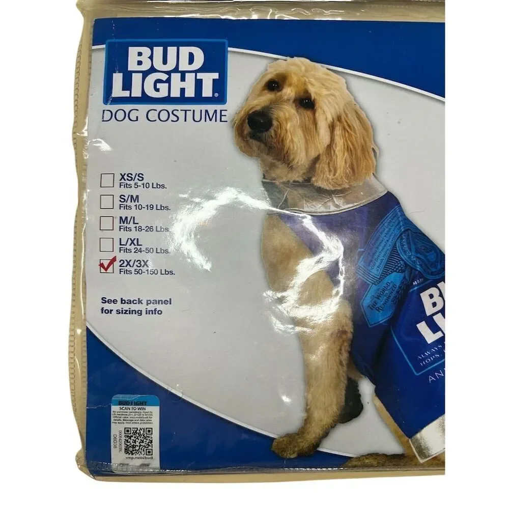 Bud Light Dog Costume XXL Multicolor Can Design Halloween Pet Outfit
